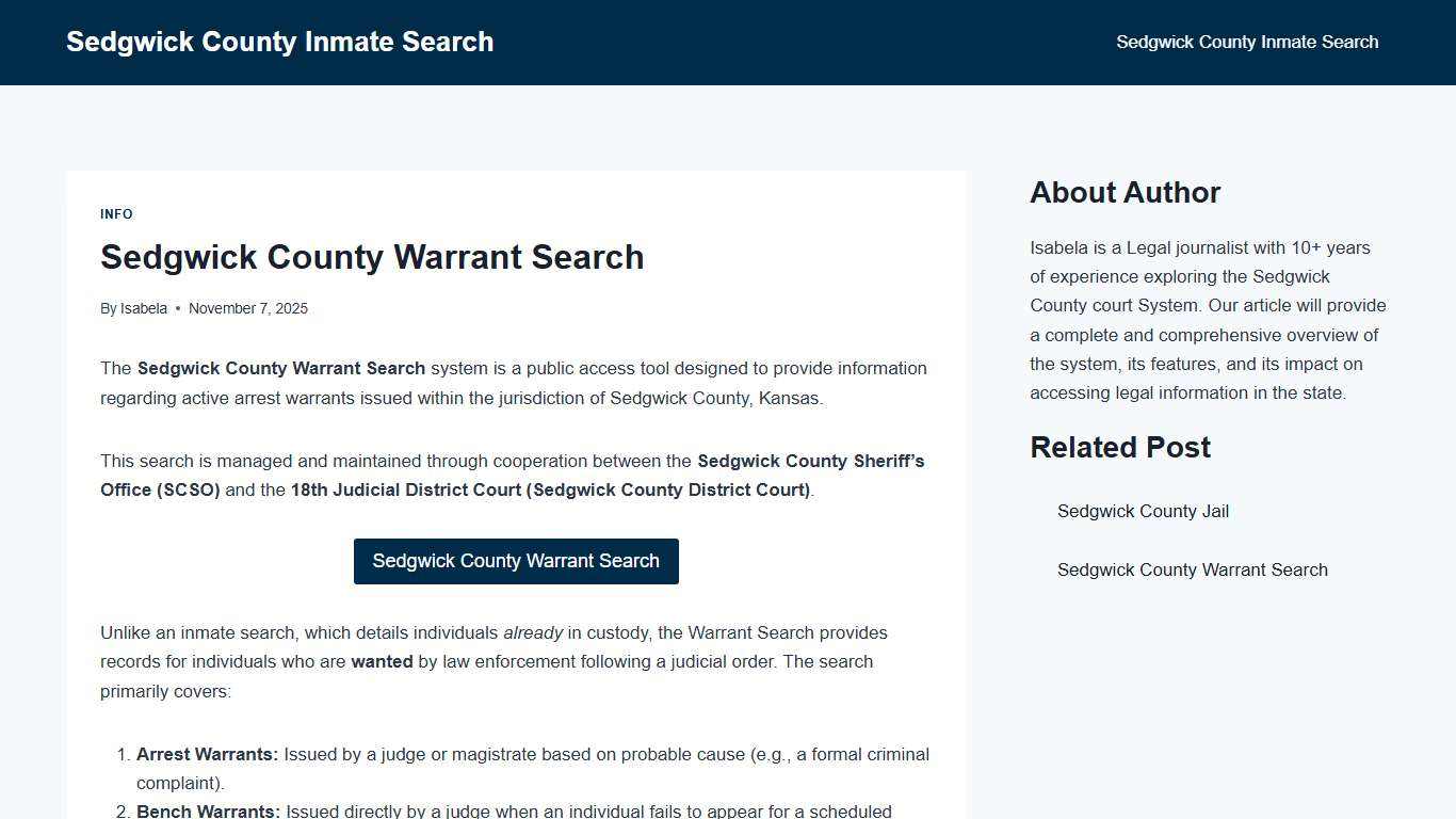 Sedgwick County Warrant Search - Sedgwick County Inmate Search