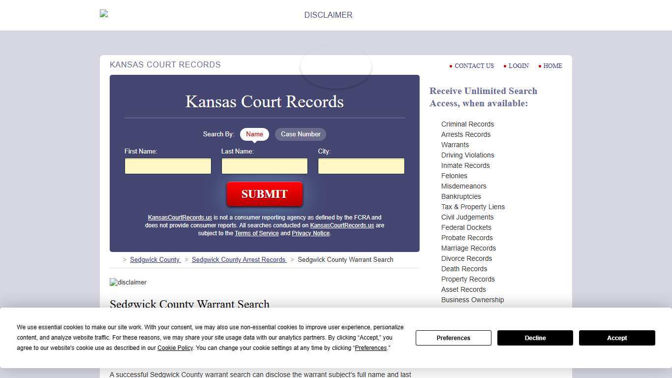 Sedgwick County Warrant Search KansasCourtRecords.us
